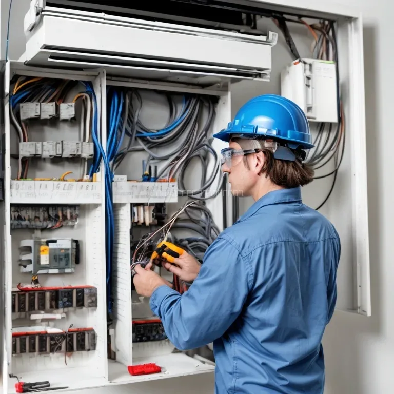 Equipo técnico con herramientas eléctricas realizando conexión de enchufe